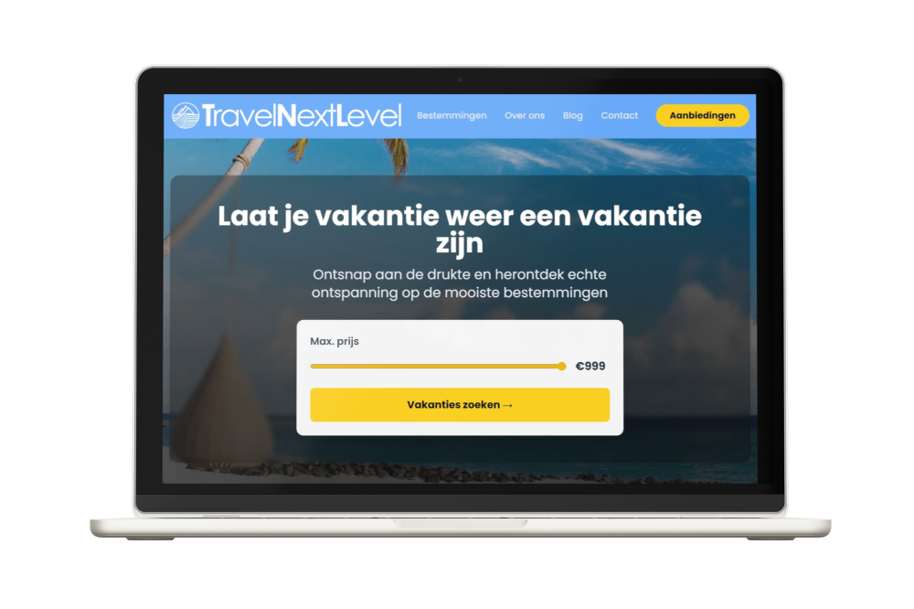 Website ontwikkeling van TravelNextLevel.nl website mockup