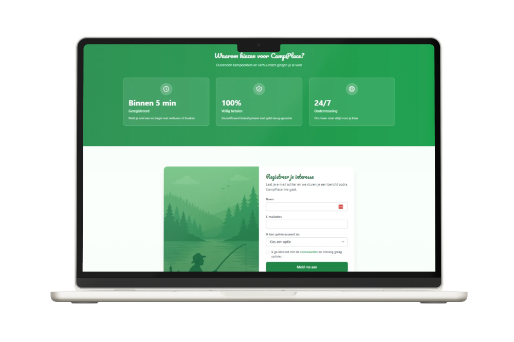 De start van SaaS Campplace mockup