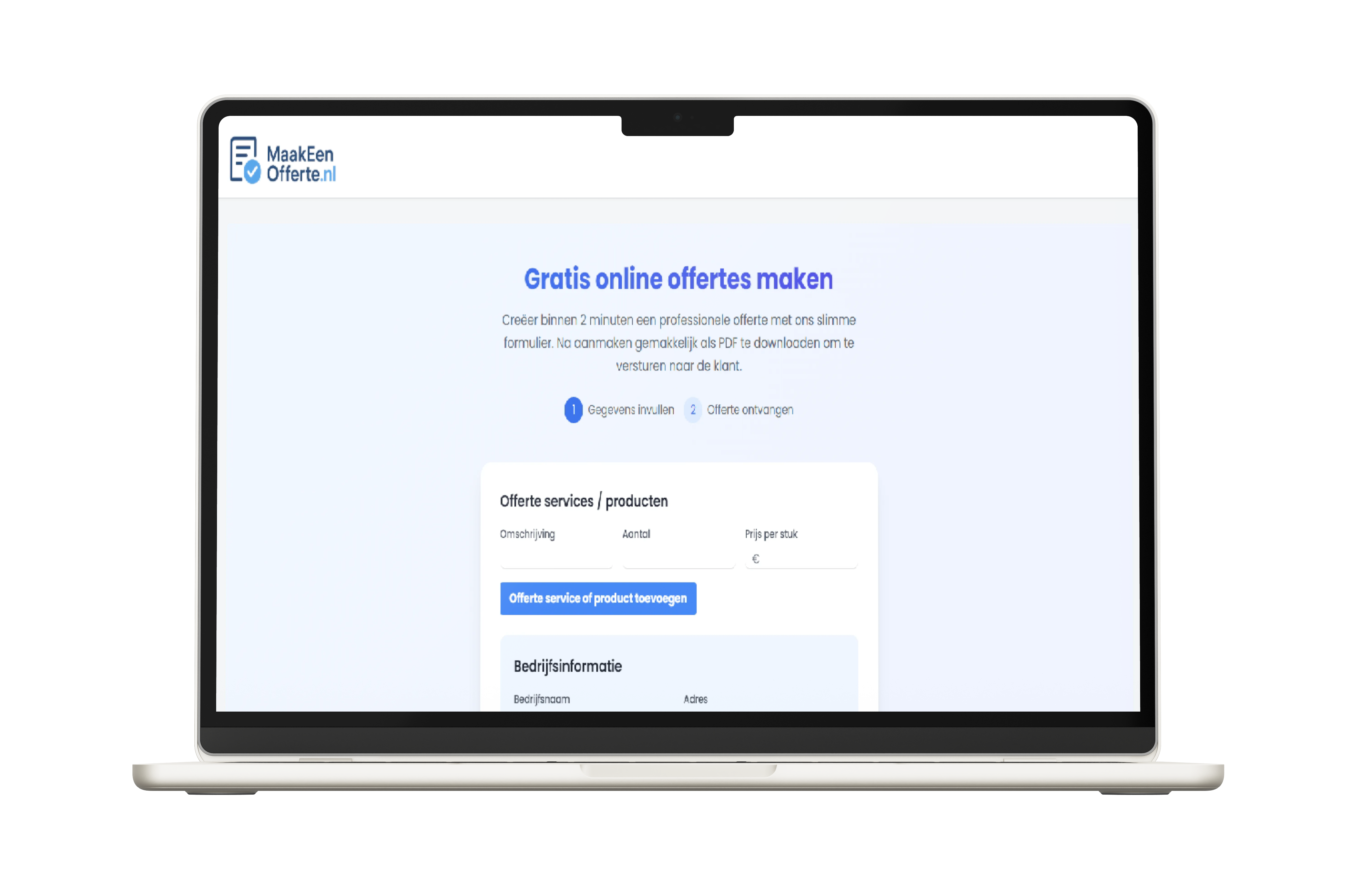 MVP SaaS ontwikkeling MaakEenOfferte.nl website mockup