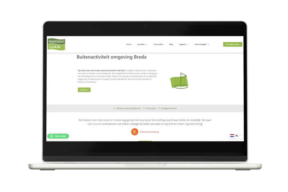 SEO optimalisatie van footgolfclub website mockup